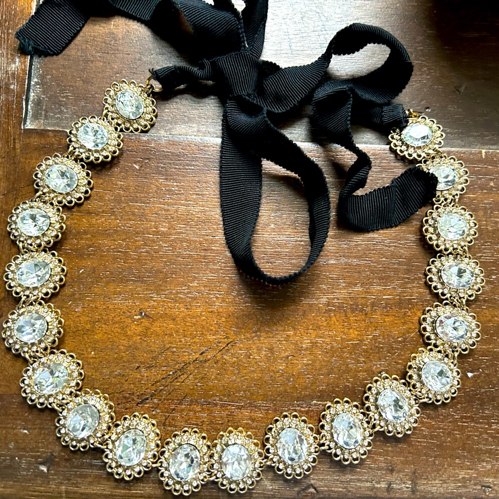 Crystal Necklace. Black Ribbon